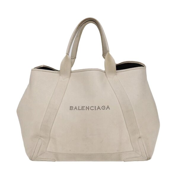 BALENCIAGA Navy Cabas Hand Bag Leather White Silver - Picture 2 of 16